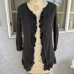 Eddie Bauer Black Cardigan Sweater with Ruffle Details NWT